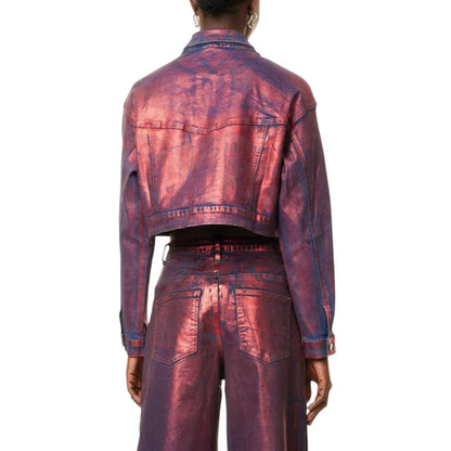 Red - Back - AmyLynn Womens-Ladies Metallic Denim Jacket