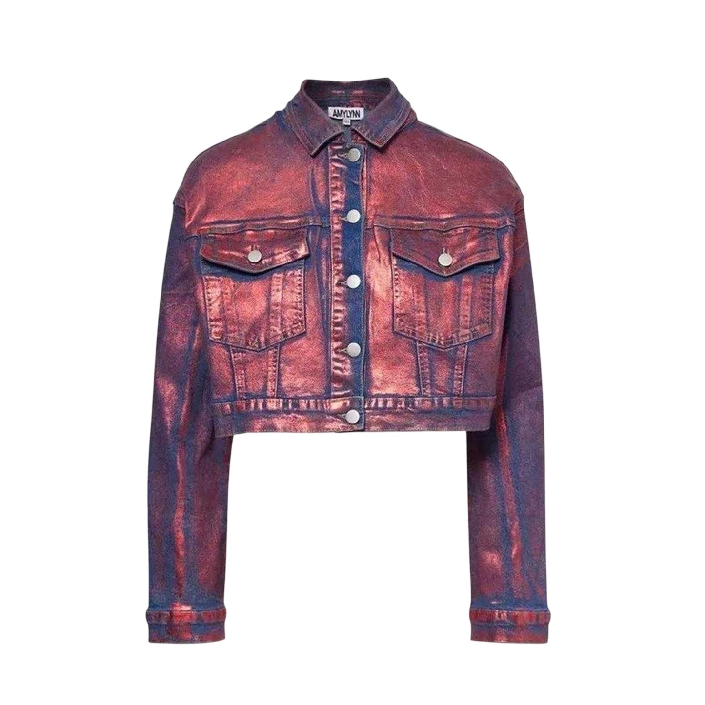 Red - Front - AmyLynn Womens-Ladies Metallic Denim Jacket