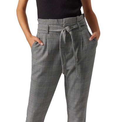 Grey - Side - Vero Moda Womens-Ladies Plaid Paperbag Petite Trousers