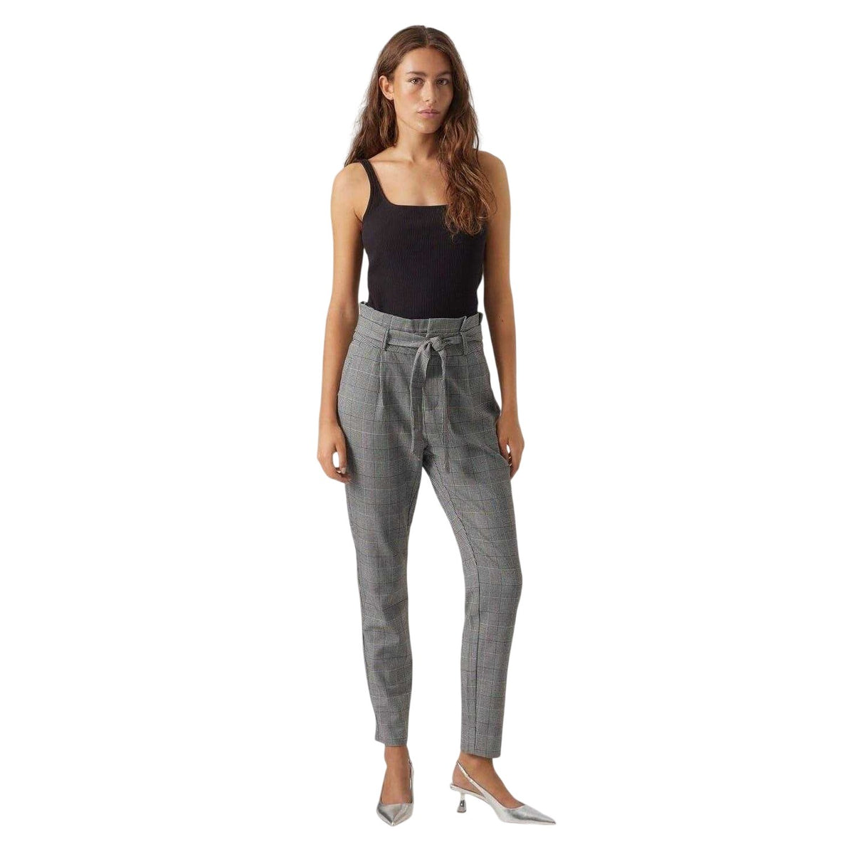 Grey - Lifestyle - Vero Moda Womens-Ladies Plaid Paperbag Petite Trousers