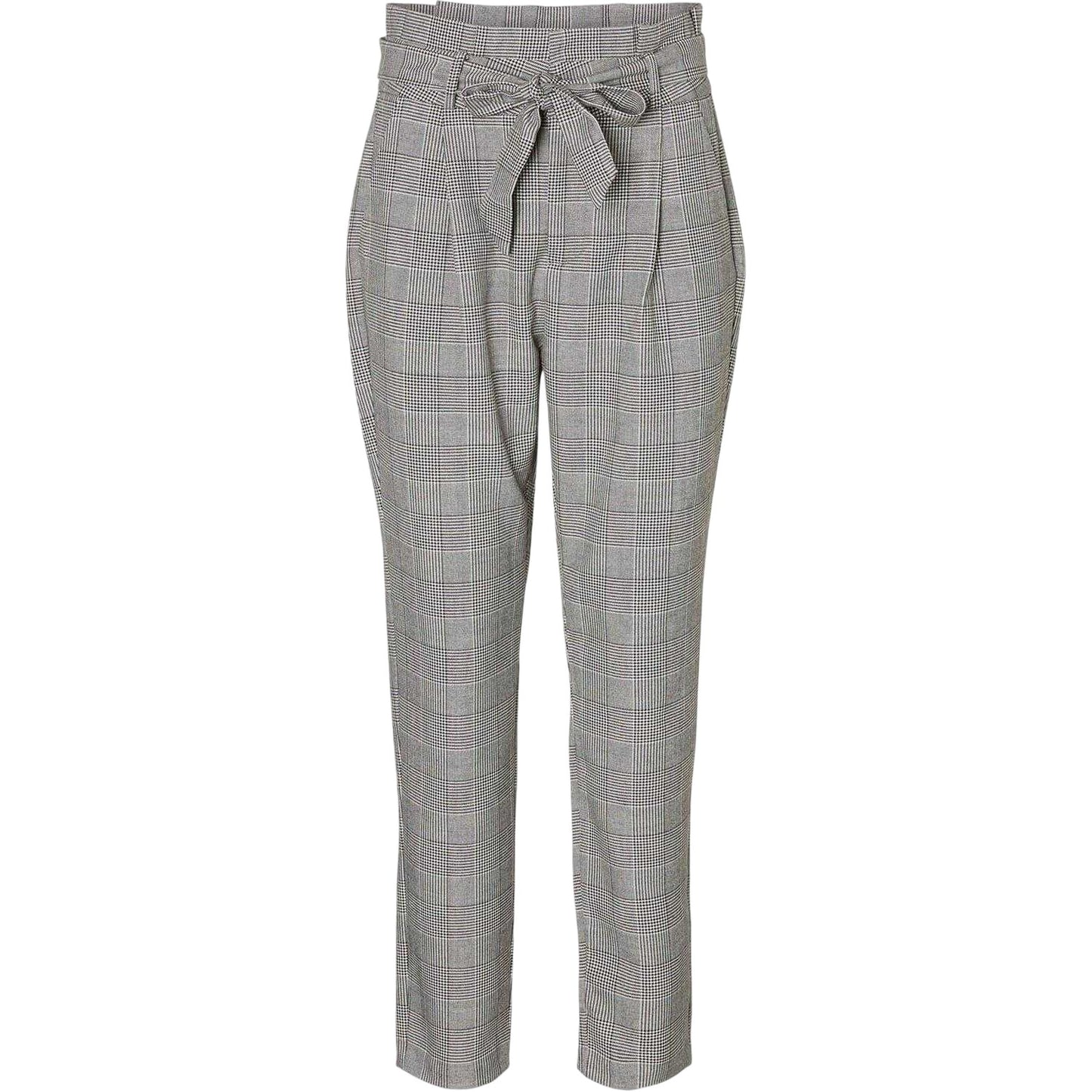 Grey - Front - Vero Moda Womens-Ladies Plaid Paperbag Petite Trousers
