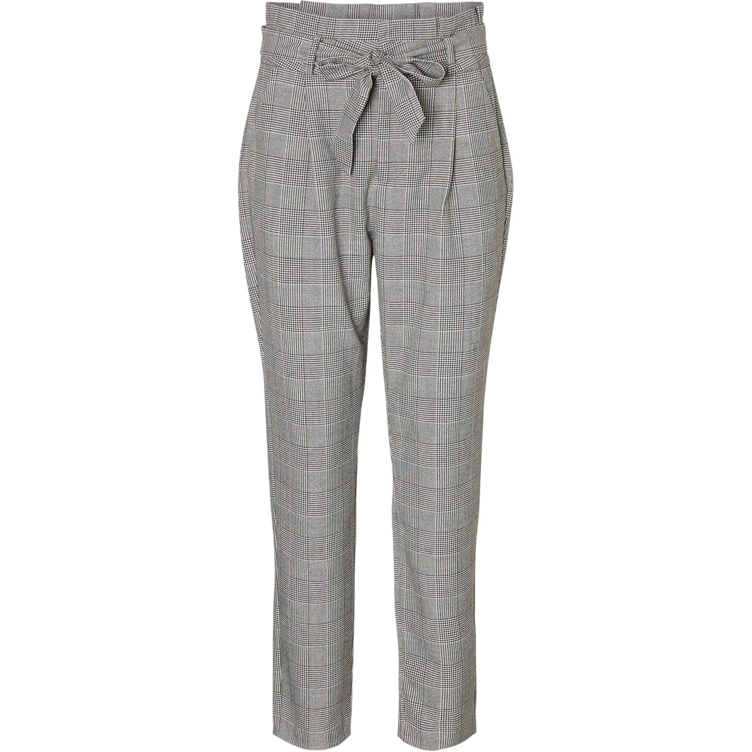 Grey - Front - Vero Moda Womens-Ladies Plaid Paperbag Petite Trousers