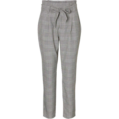 Grey - Front - Vero Moda Womens-Ladies Plaid Paperbag Petite Trousers