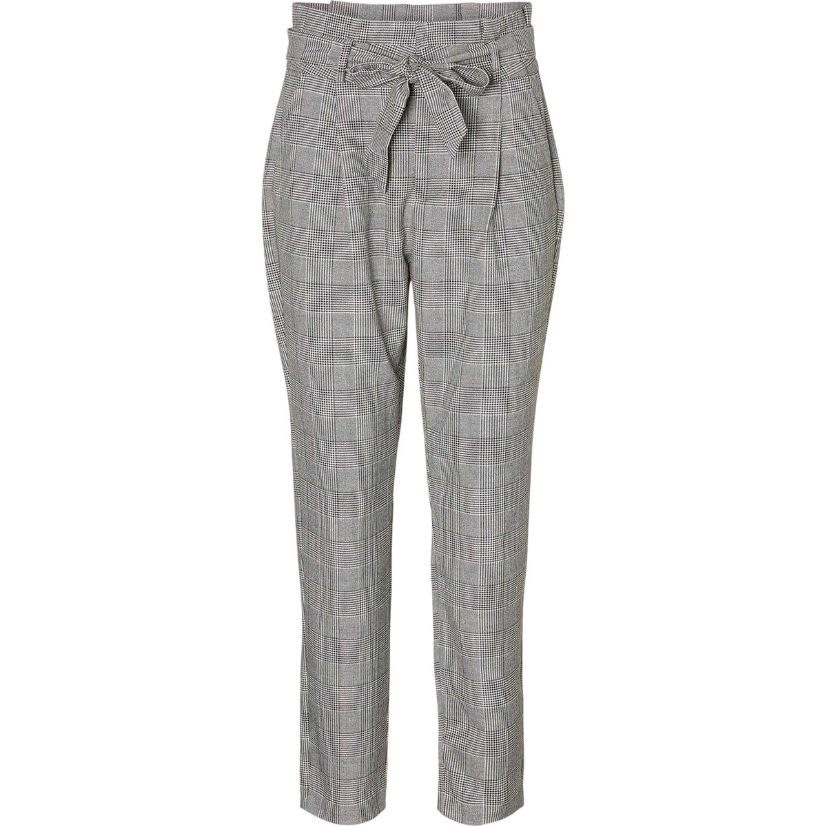 Grey - Front - Vero Moda Womens-Ladies Plaid Paperbag Petite Trousers
