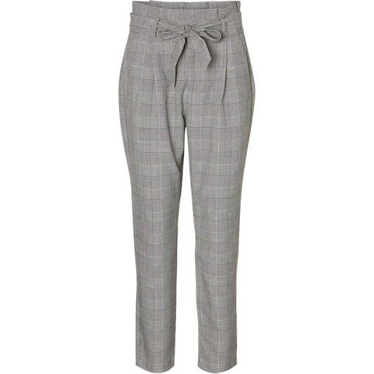 Grey - Front - Vero Moda Womens-Ladies Plaid Paperbag Petite Trousers