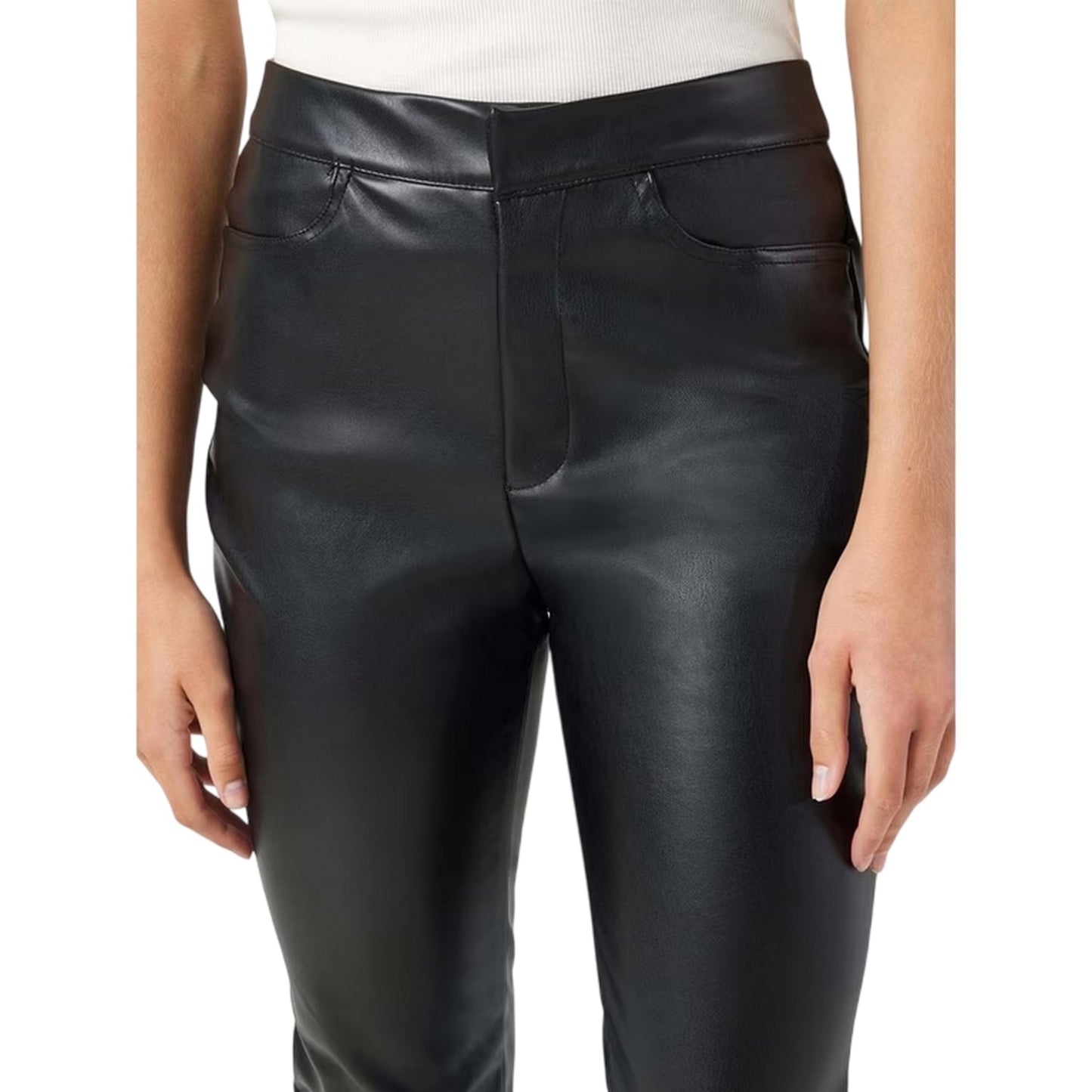 Black - Side - Noisy May Womens-Ladies Faux Leather Chinos