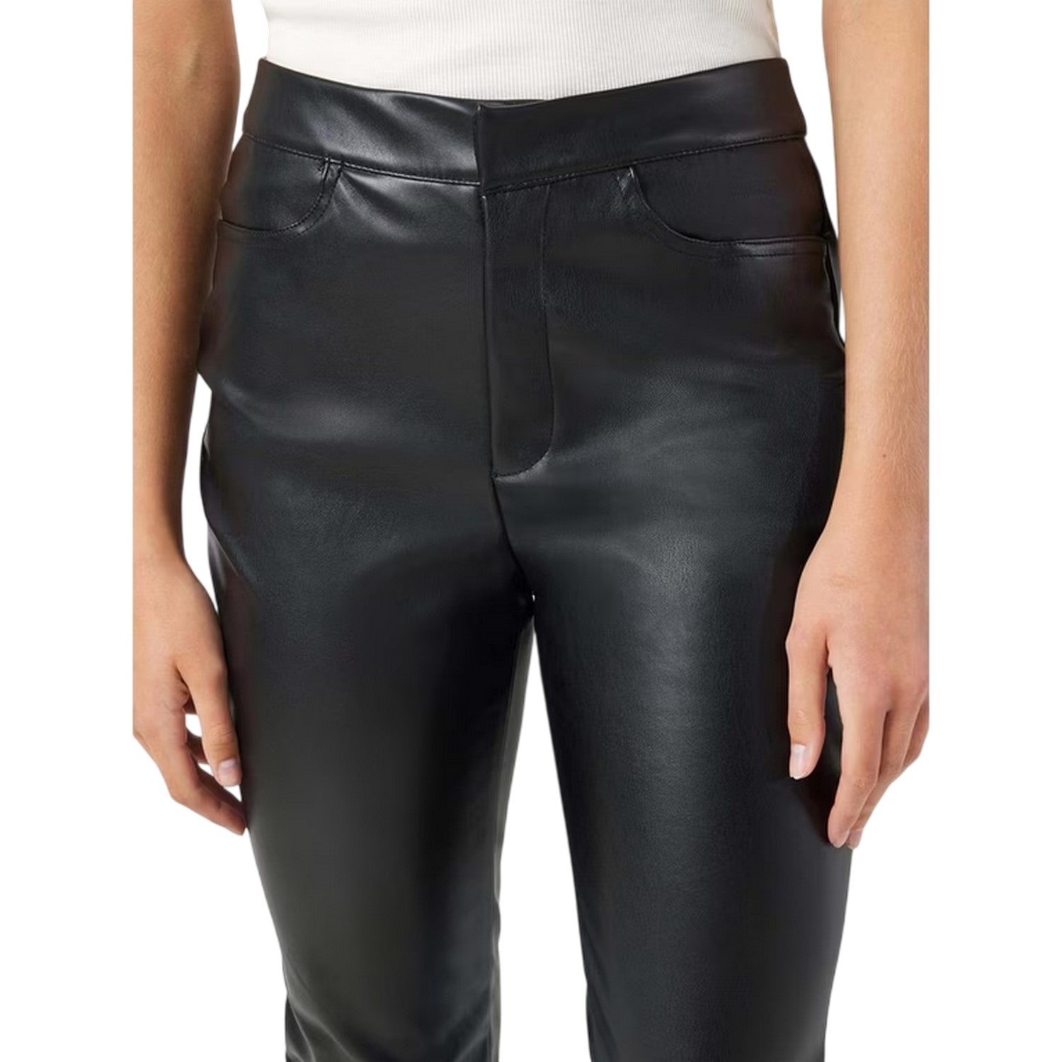 Black - Side - Noisy May Womens-Ladies Faux Leather Chinos
