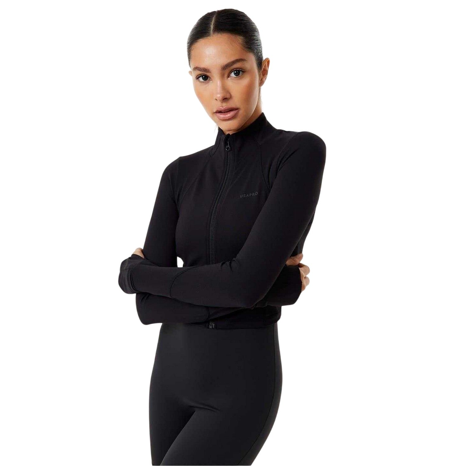 Black - Front - USA Pro Womens-Ladies Slim Performance Jacket