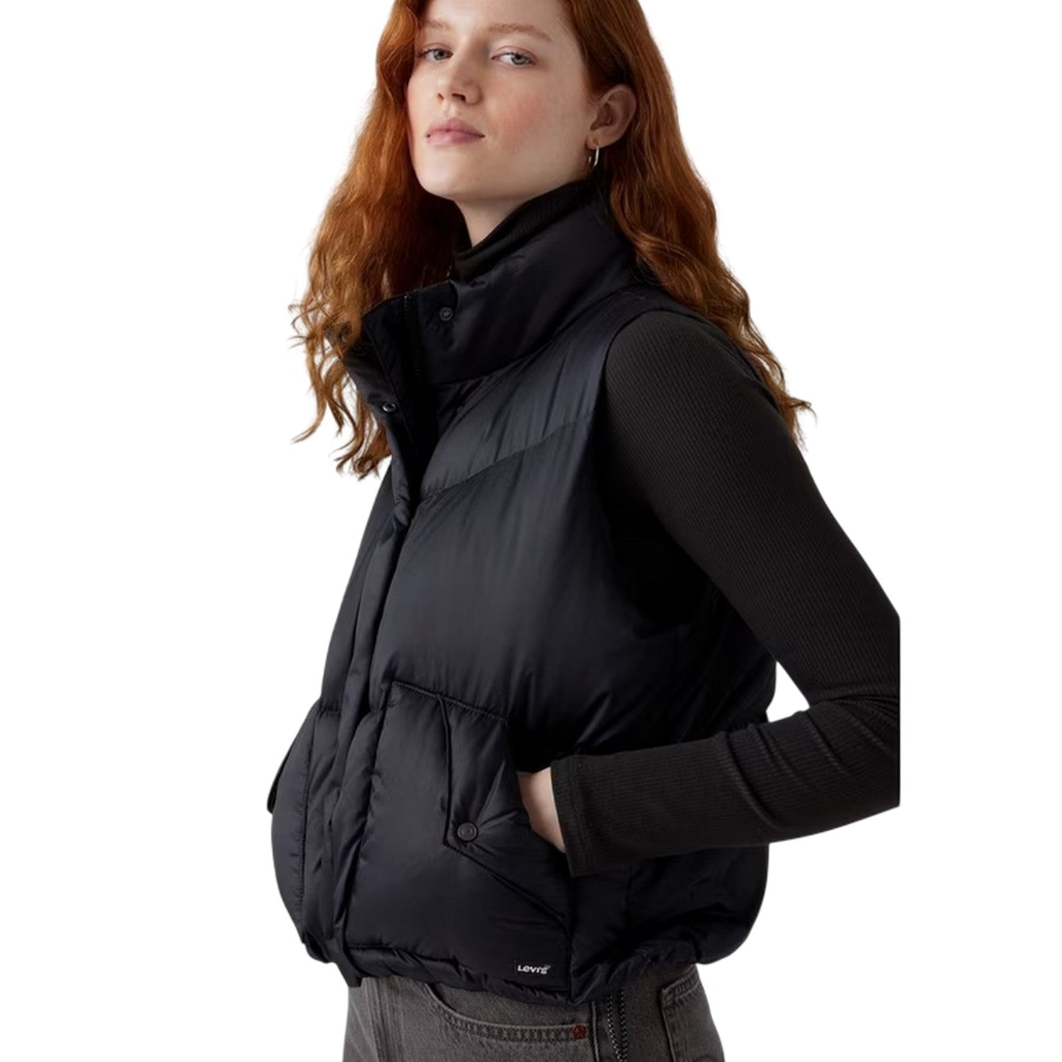 Black - Side - Levis Womens-Ladies Western Bubble Gilet