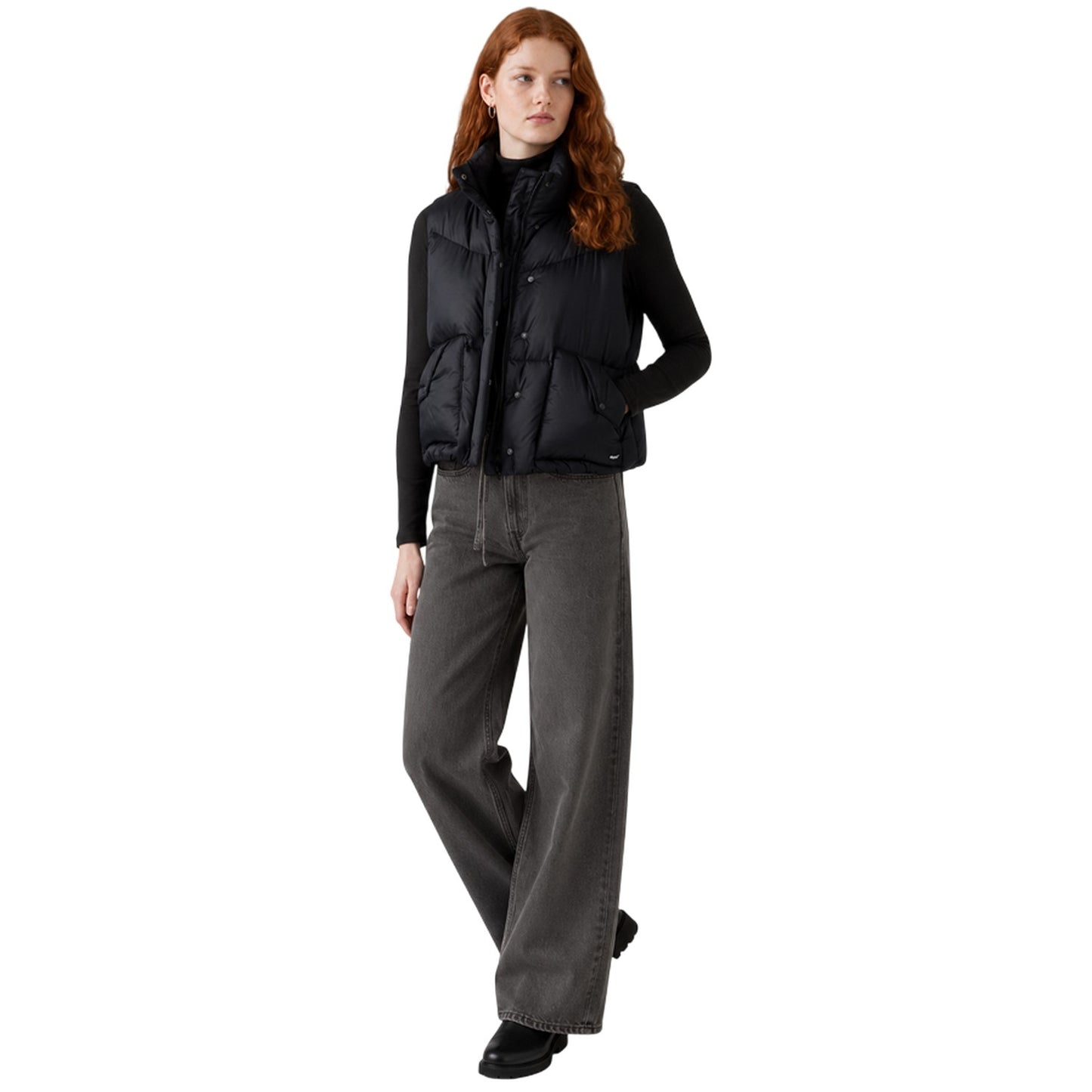 Black - Lifestyle - Levis Womens-Ladies Western Bubble Gilet