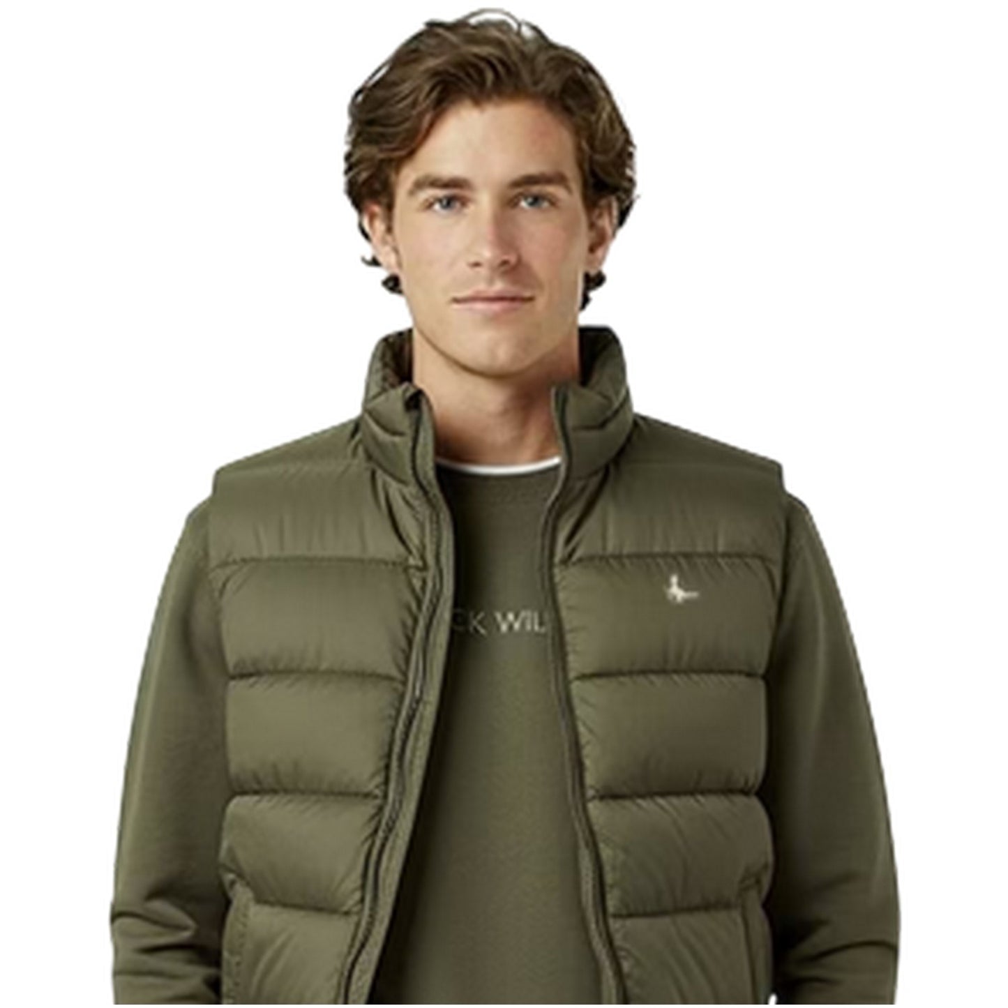Dark Khaki - Side - Jack Wills Mens Kershaw Lightweight Puffer Gilet