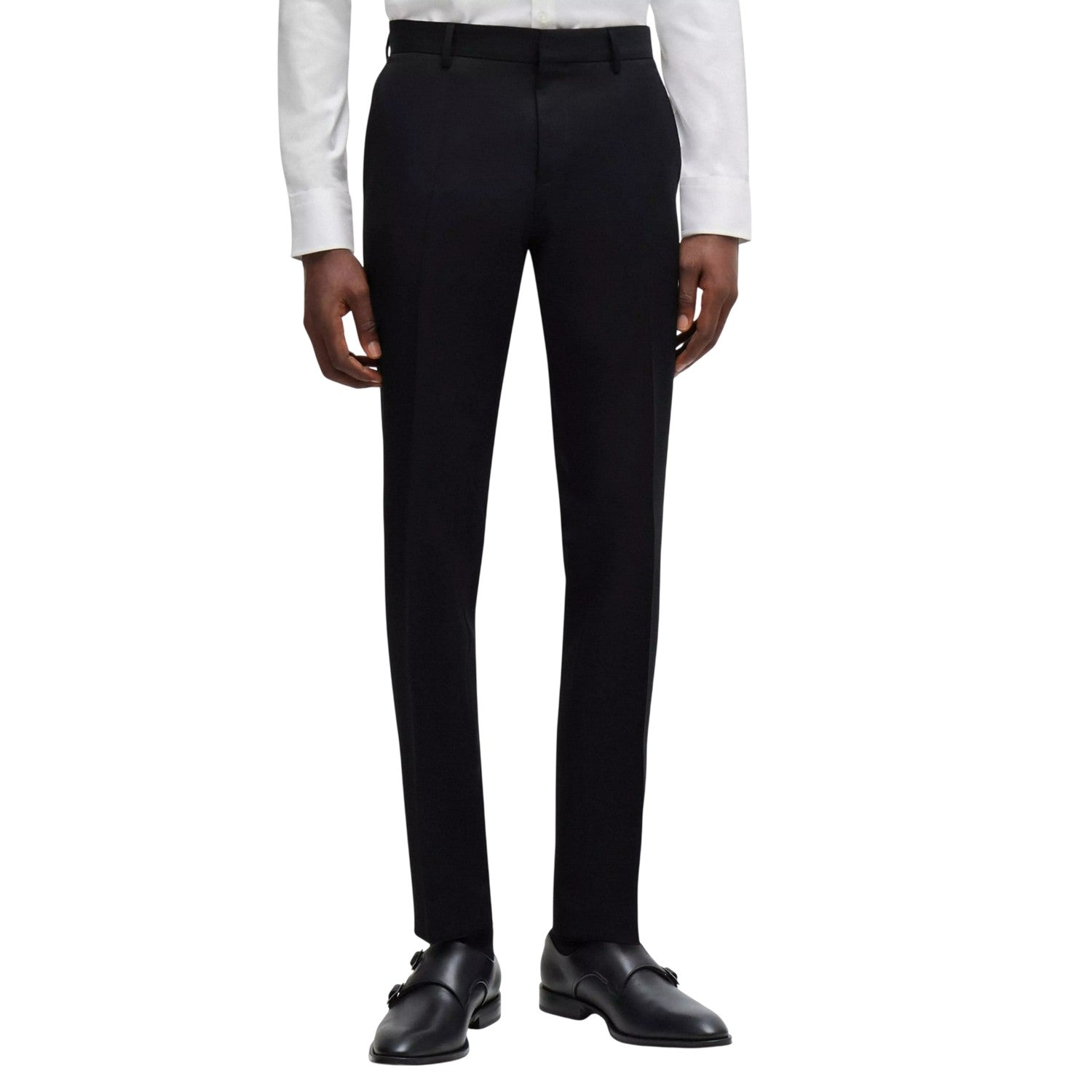 Black - Side - Boss Mens Virgin Wool Trousers