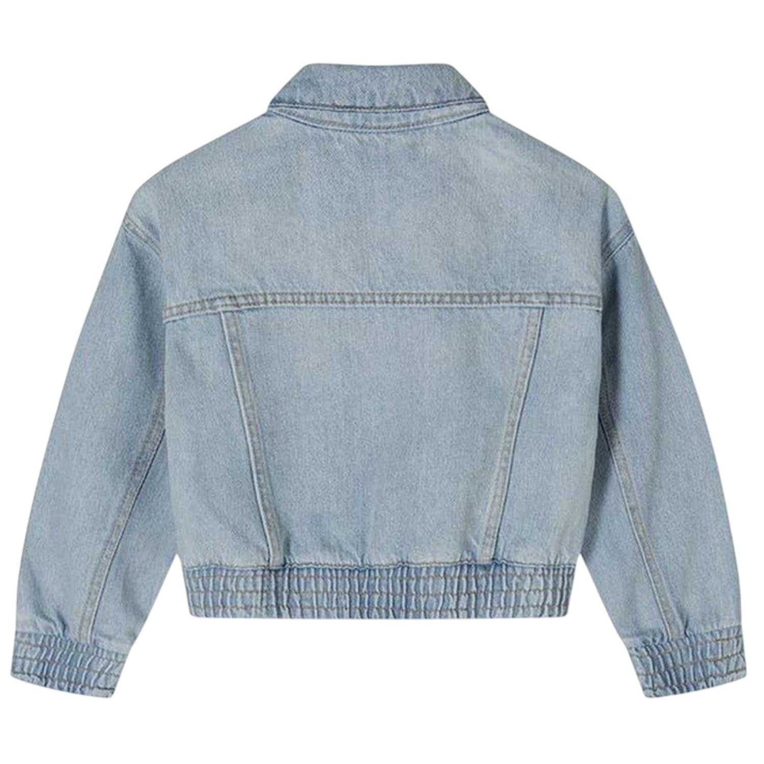 Light Blue - Back - Minoti Girls Denim Cropped Bomber Jacket