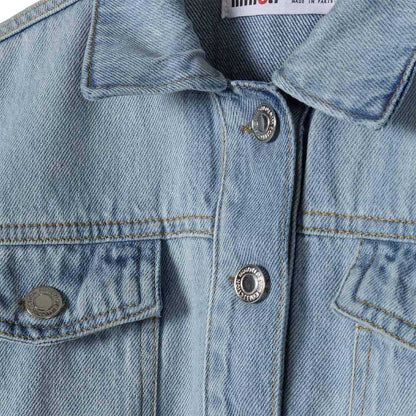 Light Blue - Side - Minoti Girls Denim Cropped Bomber Jacket
