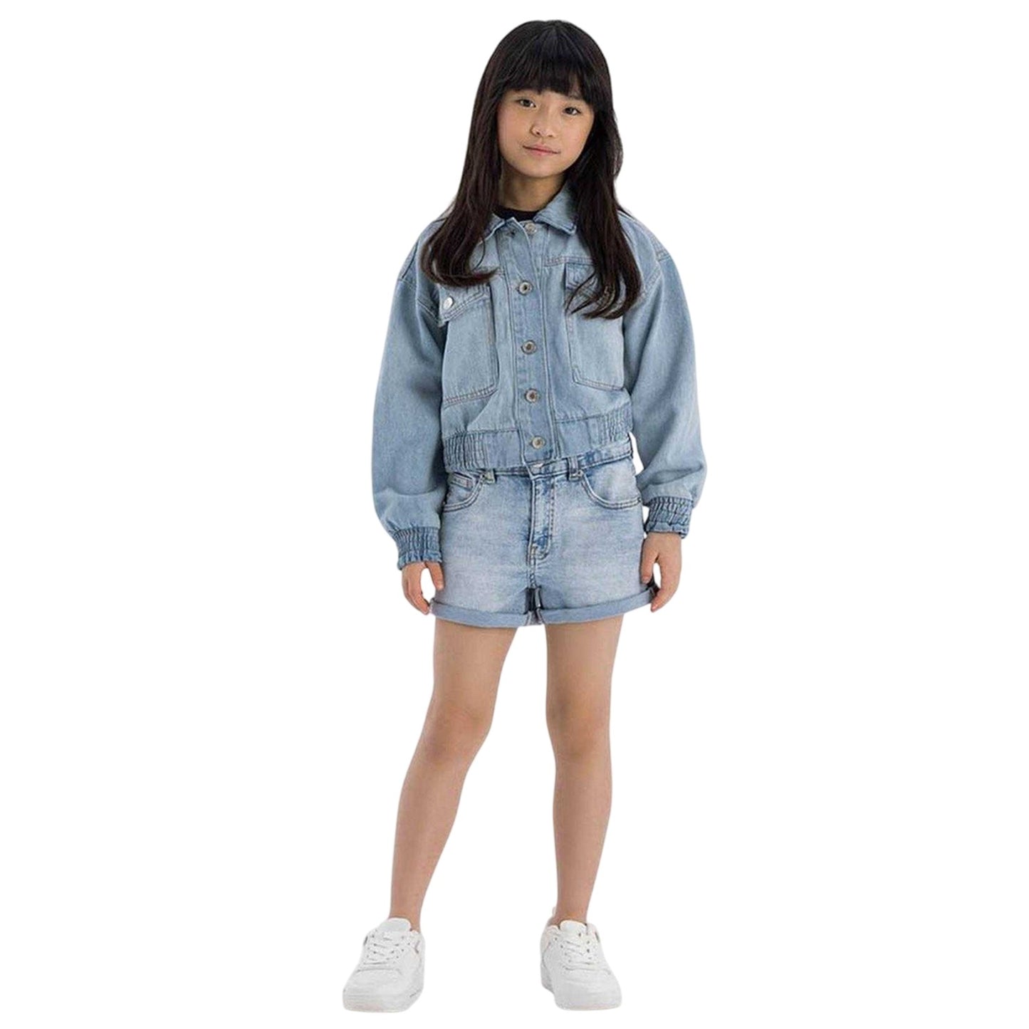 Light Blue - Lifestyle - Minoti Girls Denim Cropped Bomber Jacket