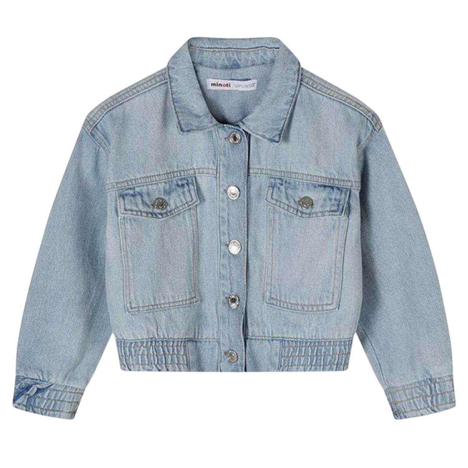 Light Blue - Front - Minoti Girls Denim Cropped Bomber Jacket