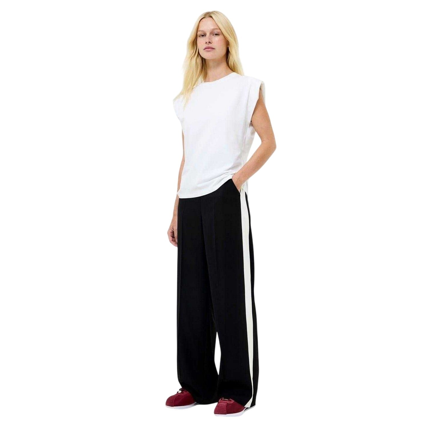 Black-Cream - Lifestyle - French Connection Womens-Ladies Bella Side Stripe Wide Leg Trousers