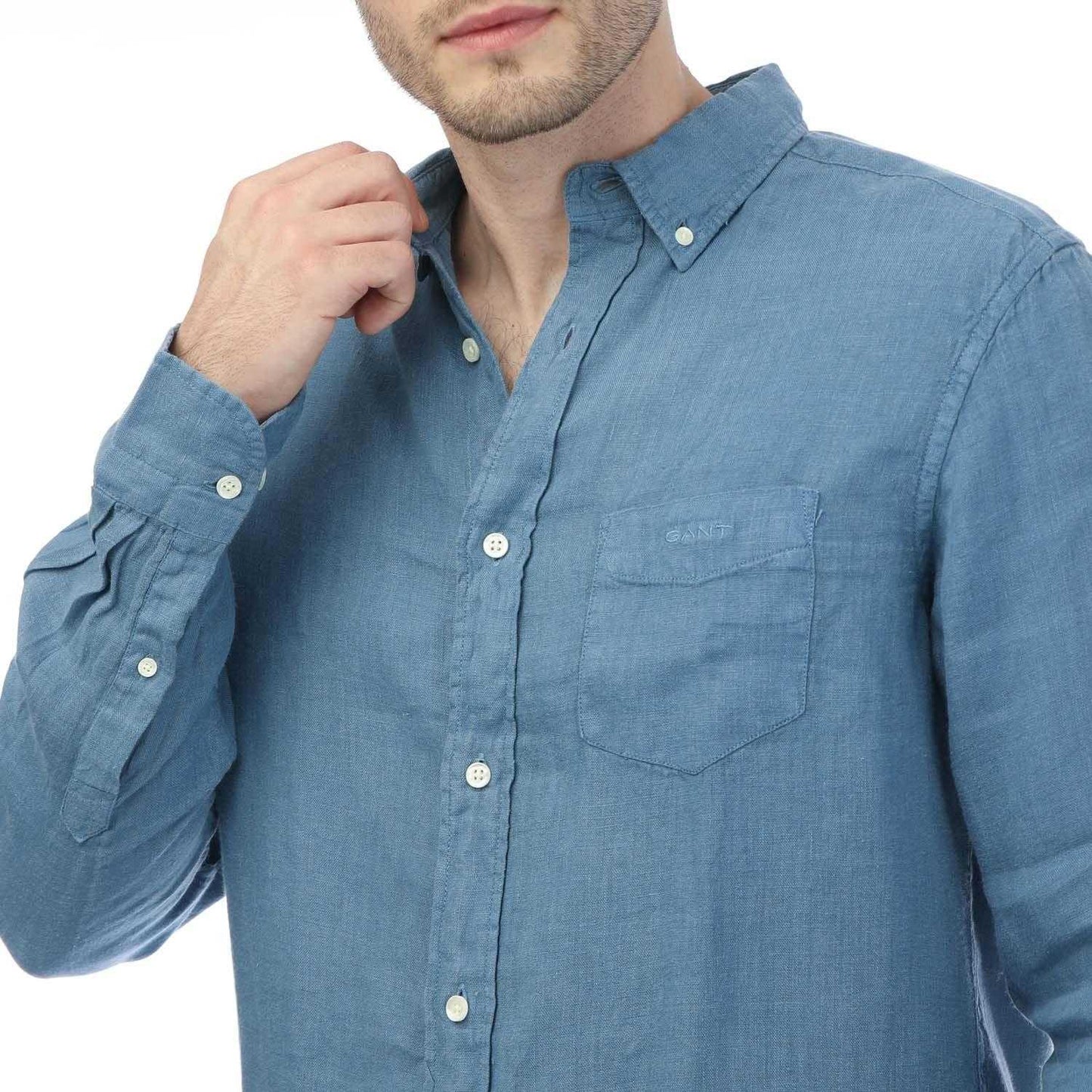Blue - Side - Gant Mens Linen Regular Shirt
