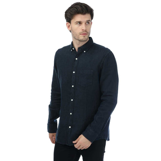 Navy - Front - Gant Mens Linen Regular Shirt
