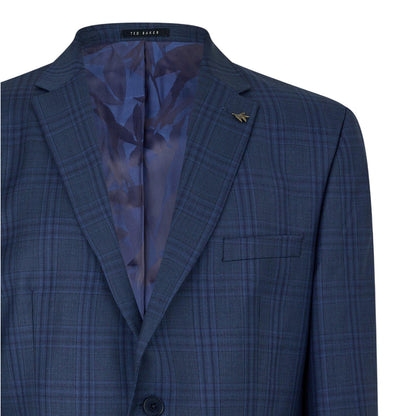 Dark Blue - Side - Ted Baker Mens Plaid Notch Neck Suit Jacket