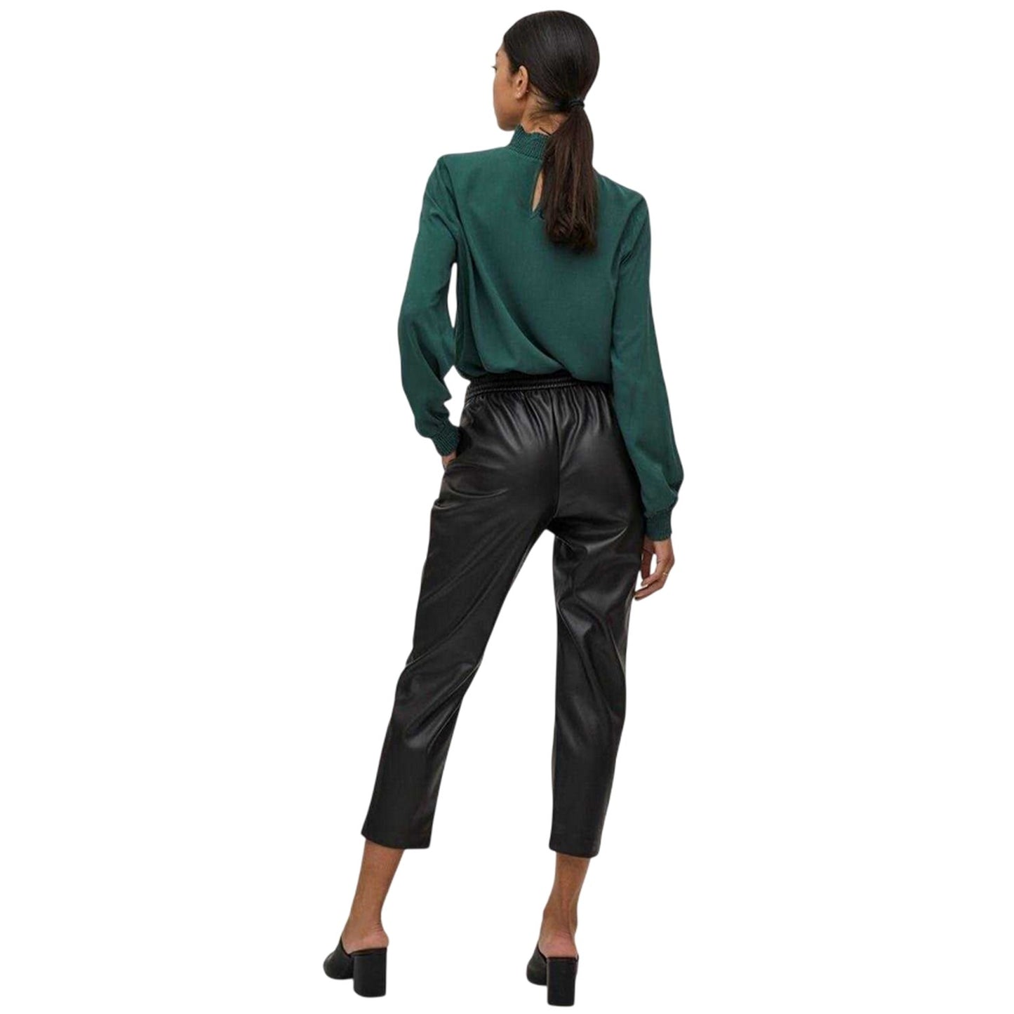 Black - Back - Vila Womens-Ladies Nille Coated Shine Trousers