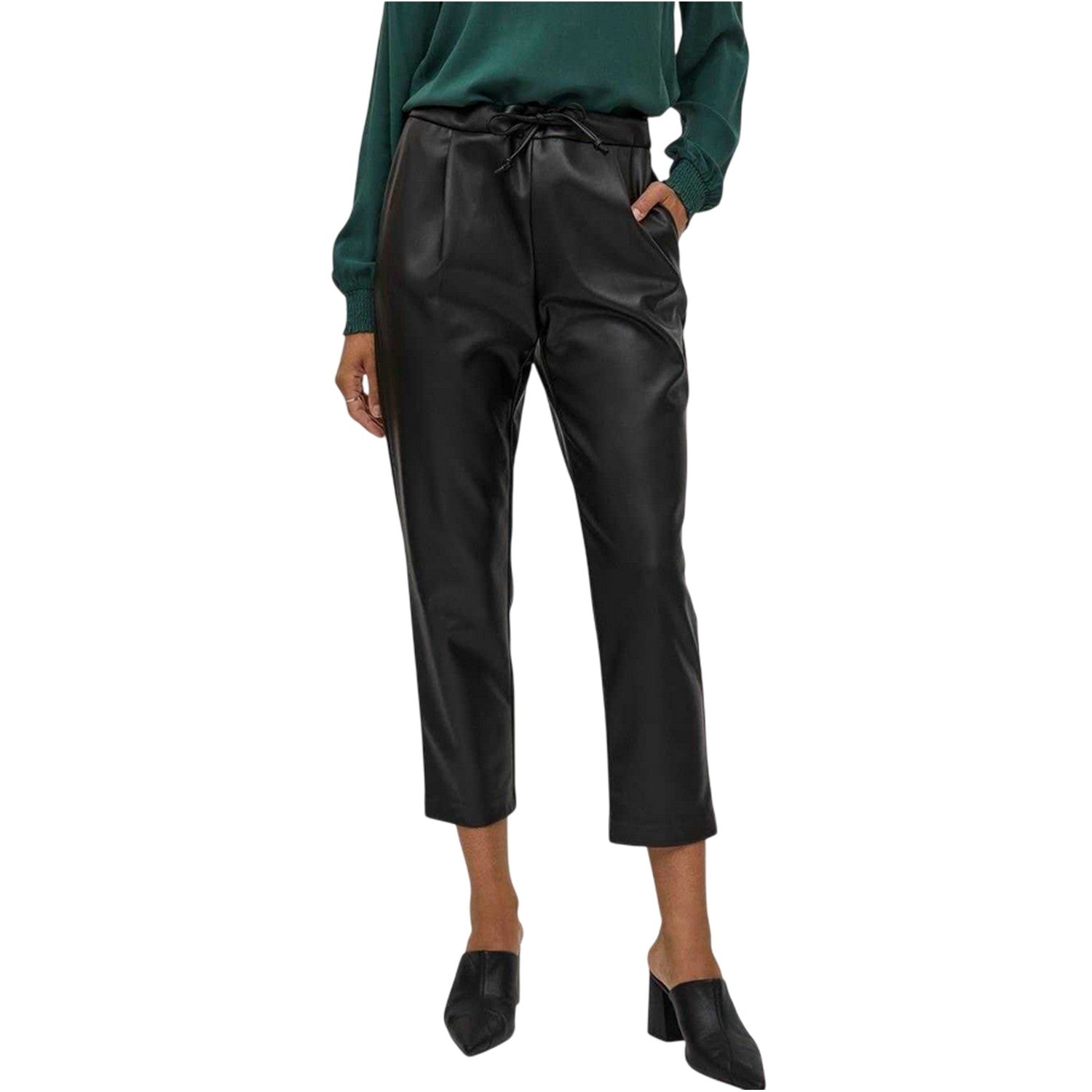 Black - Lifestyle - Vila Womens-Ladies Nille Coated Shine Trousers