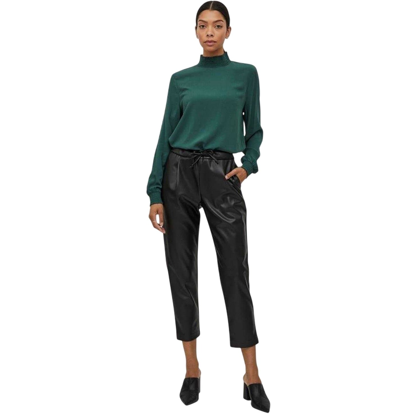 Black - Pack Shot - Vila Womens-Ladies Nille Coated Shine Trousers