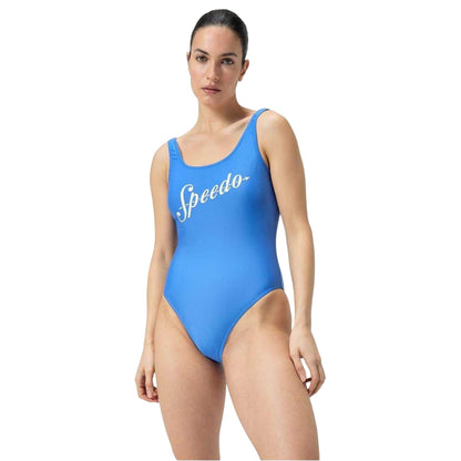 Blue-Cream Print - Front - Speedo Womens-Ladies Fitted One Piece Swimsuit