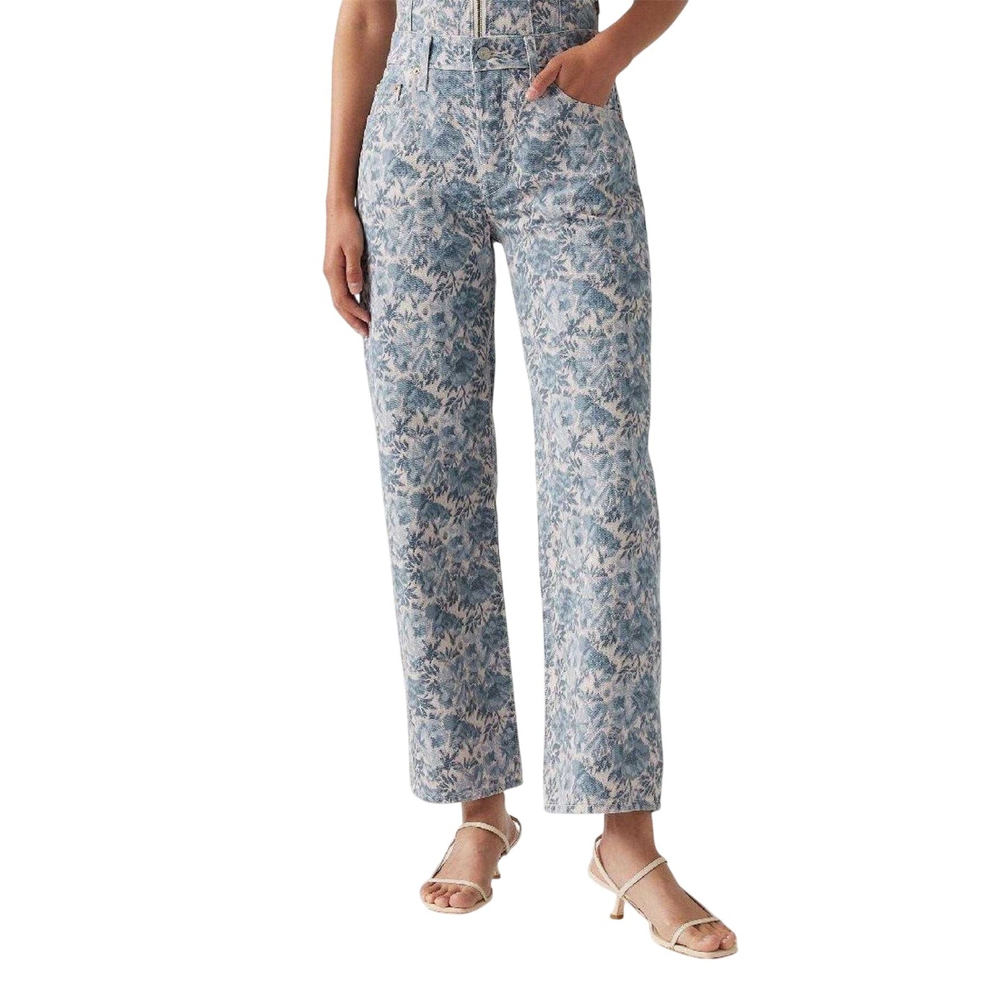 Blue - Side - Levis Womens-Ladies 90´s Floral High Rise Straight Leg Jeans