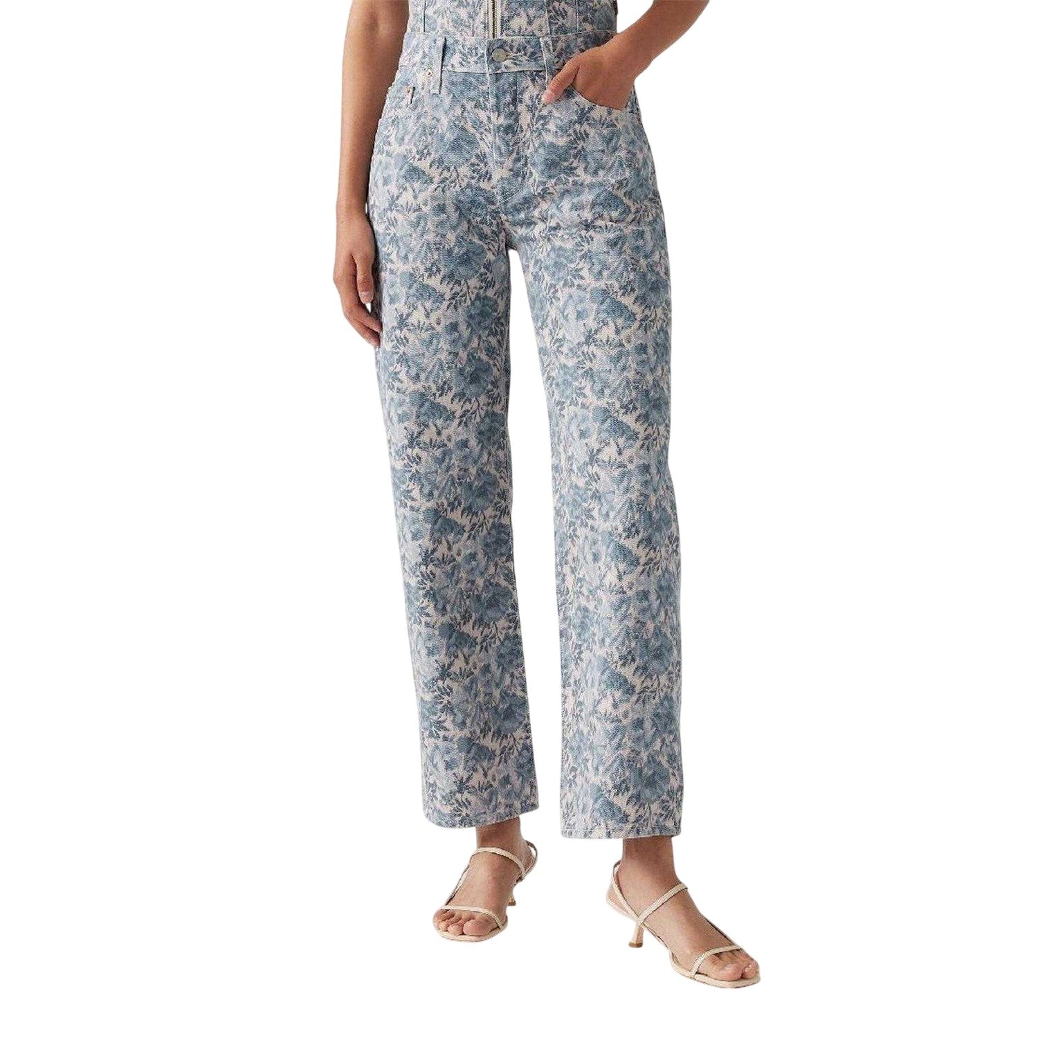 Blue - Side - Levis Womens-Ladies 90´s Floral High Rise Straight Leg Jeans