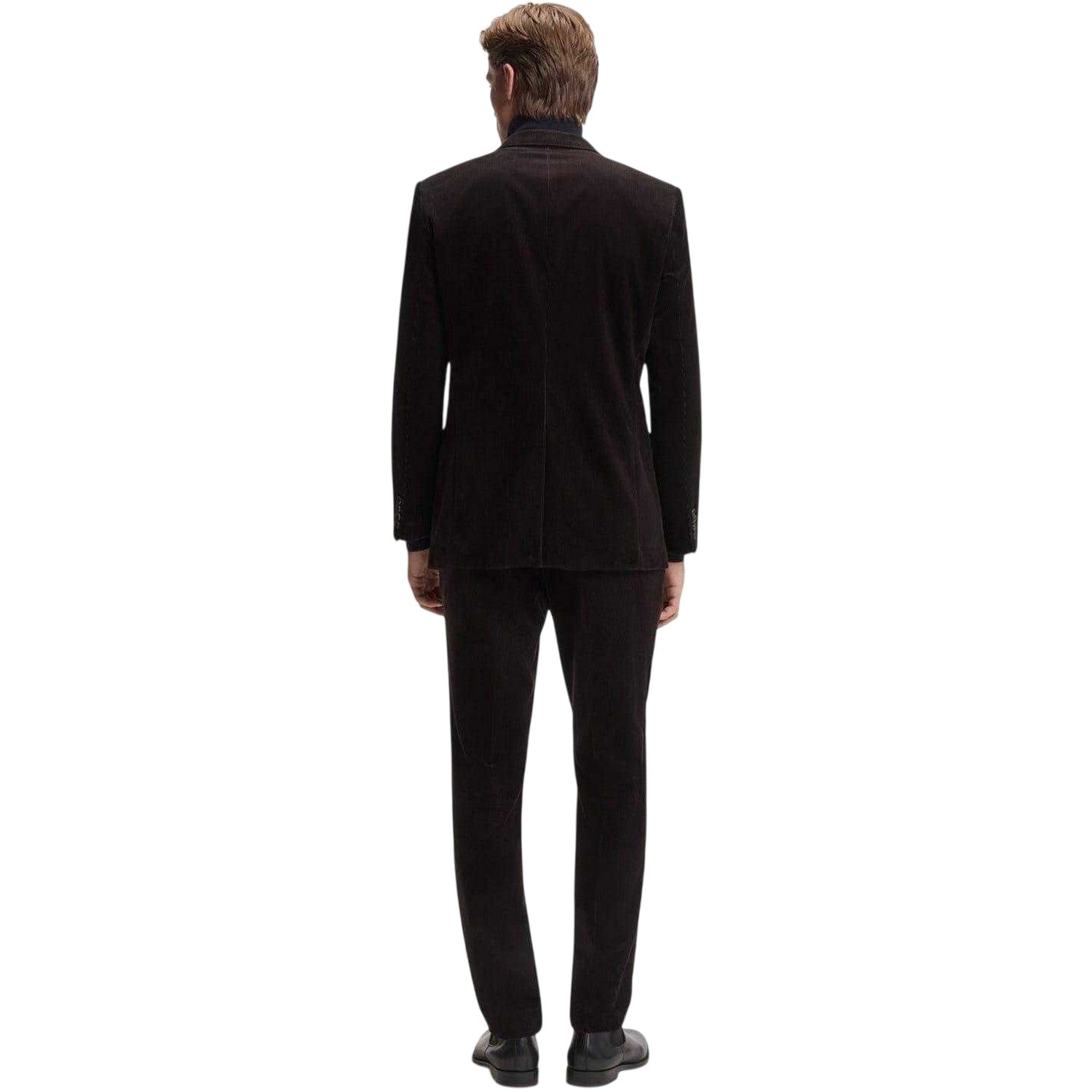 Brown - Back - Boss Mens Beckham Striped Pleat Front Trousers