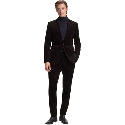 Brown - Pack Shot - Boss Mens Beckham Striped Pleat Front Trousers