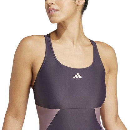 Purple - Side - Adidas Womens-Ladies Colour Block One Piece Swimsuit