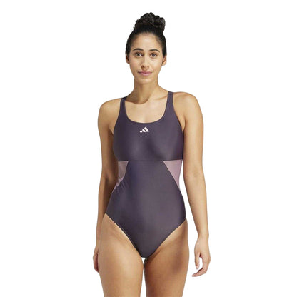 Purple - Lifestyle - Adidas Womens-Ladies Colour Block One Piece Swimsuit