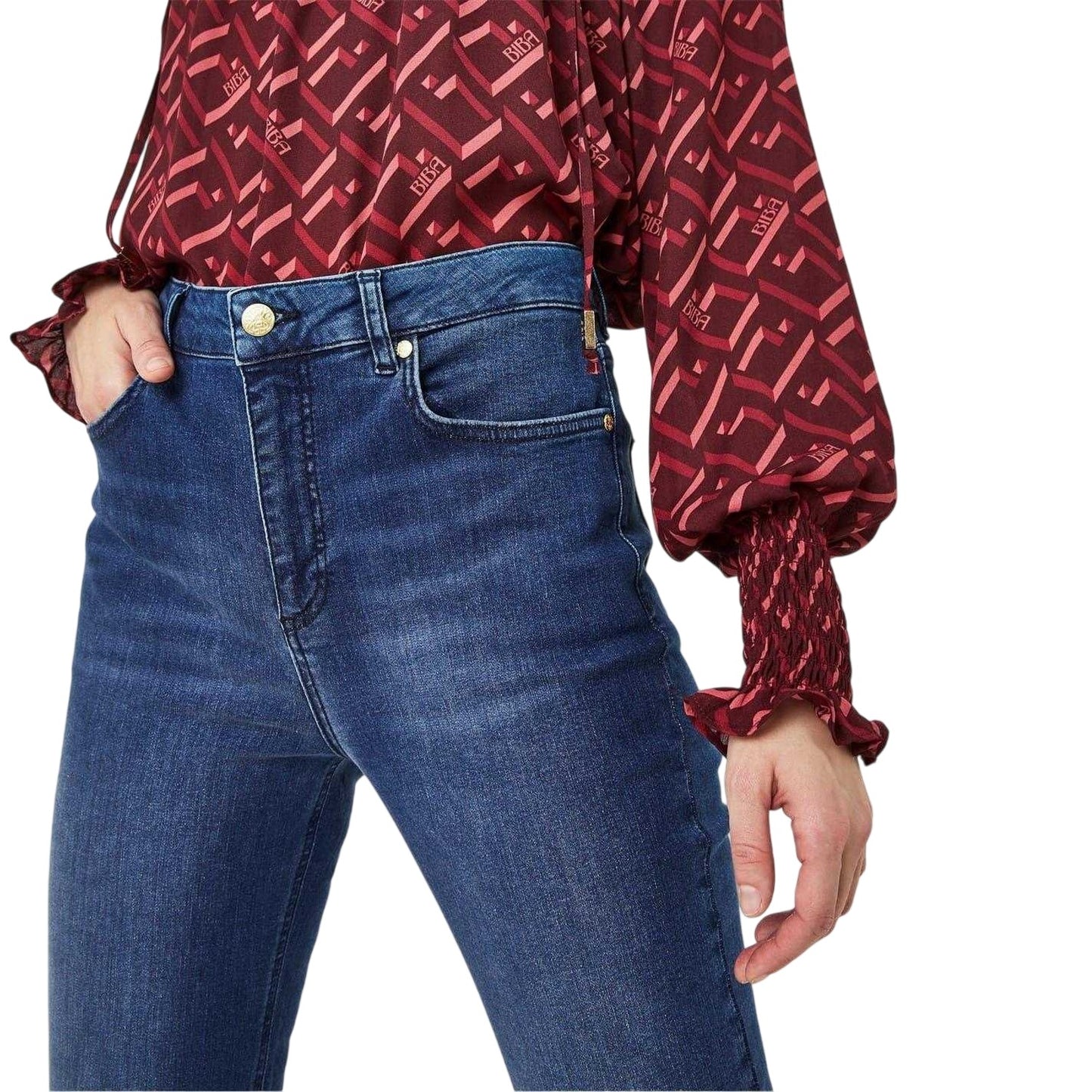 Mid Blue - Side - Biba Womens-Ladies Denim Flared Jeans
