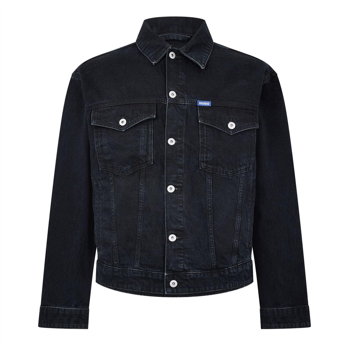 Dark Blue - Front - Hugo Mens Dex Denim Chest Pocket Slim Trucker Jacket