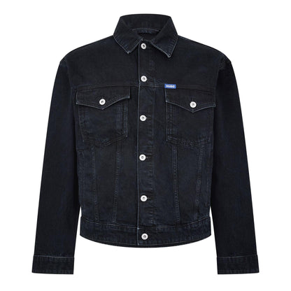Dark Blue - Front - Hugo Mens Dex Denim Chest Pocket Slim Trucker Jacket