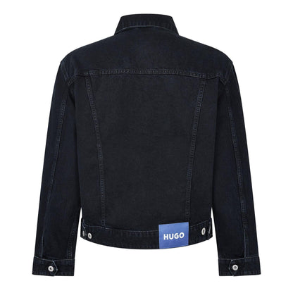 Dark Blue - Back - Hugo Mens Dex Denim Chest Pocket Slim Trucker Jacket