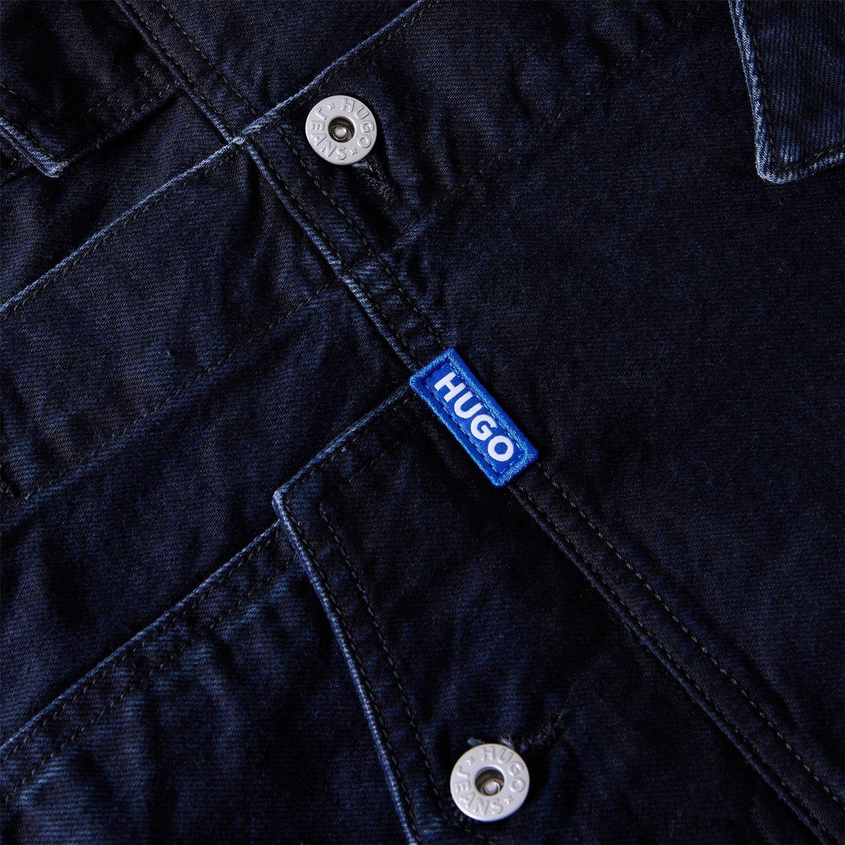 Dark Blue - Side - Hugo Mens Dex Denim Chest Pocket Slim Trucker Jacket
