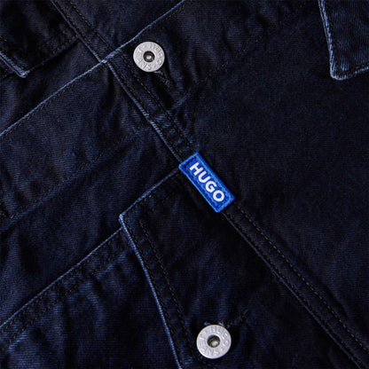 Dark Blue - Side - Hugo Mens Dex Denim Chest Pocket Slim Trucker Jacket