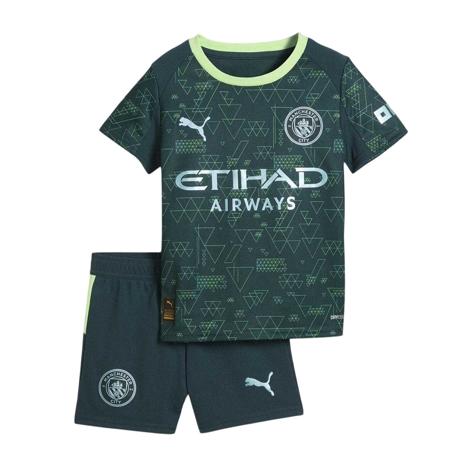 Green - Side - Puma Childrens-Kids 25-26 Fourth Manchester City FC Football Kit Set