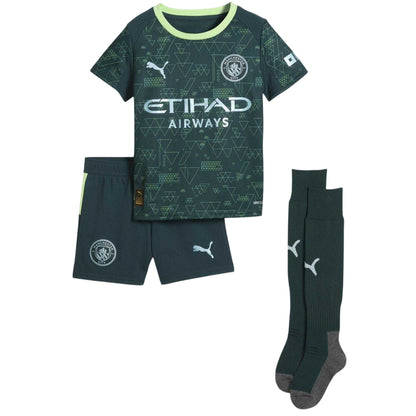 Green - Front - Puma Childrens-Kids 25-26 Fourth Manchester City FC Football Kit Set