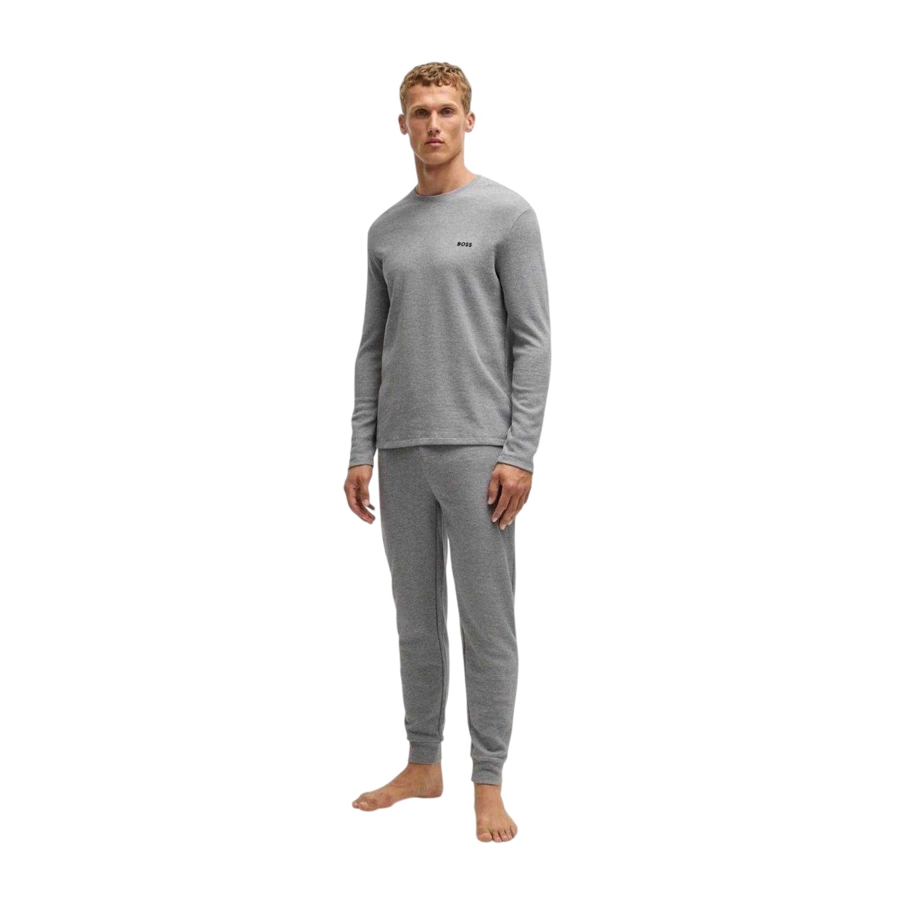 Grey - Pack Shot - Boss Mens Waffle Knit Jogging Bottoms
