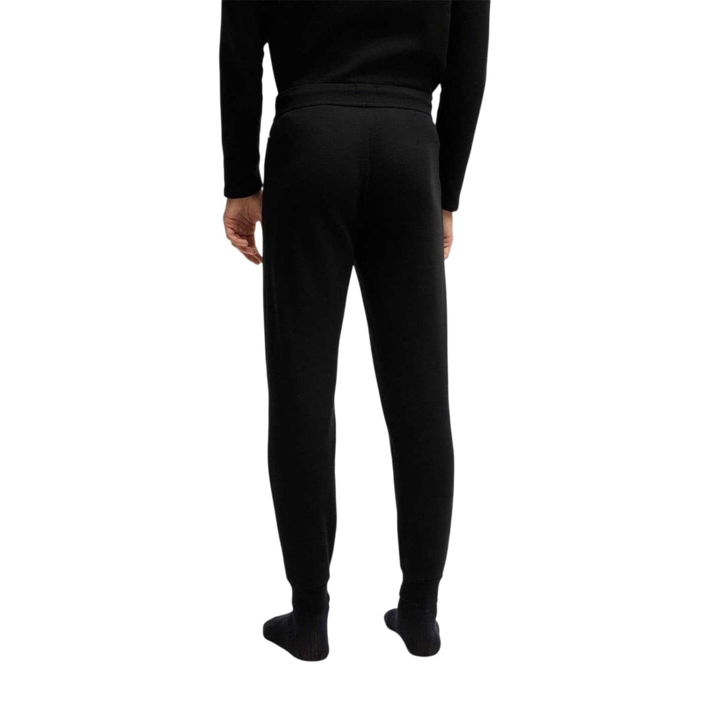 Black - Back - Boss Mens Waffle Knit Jogging Bottoms