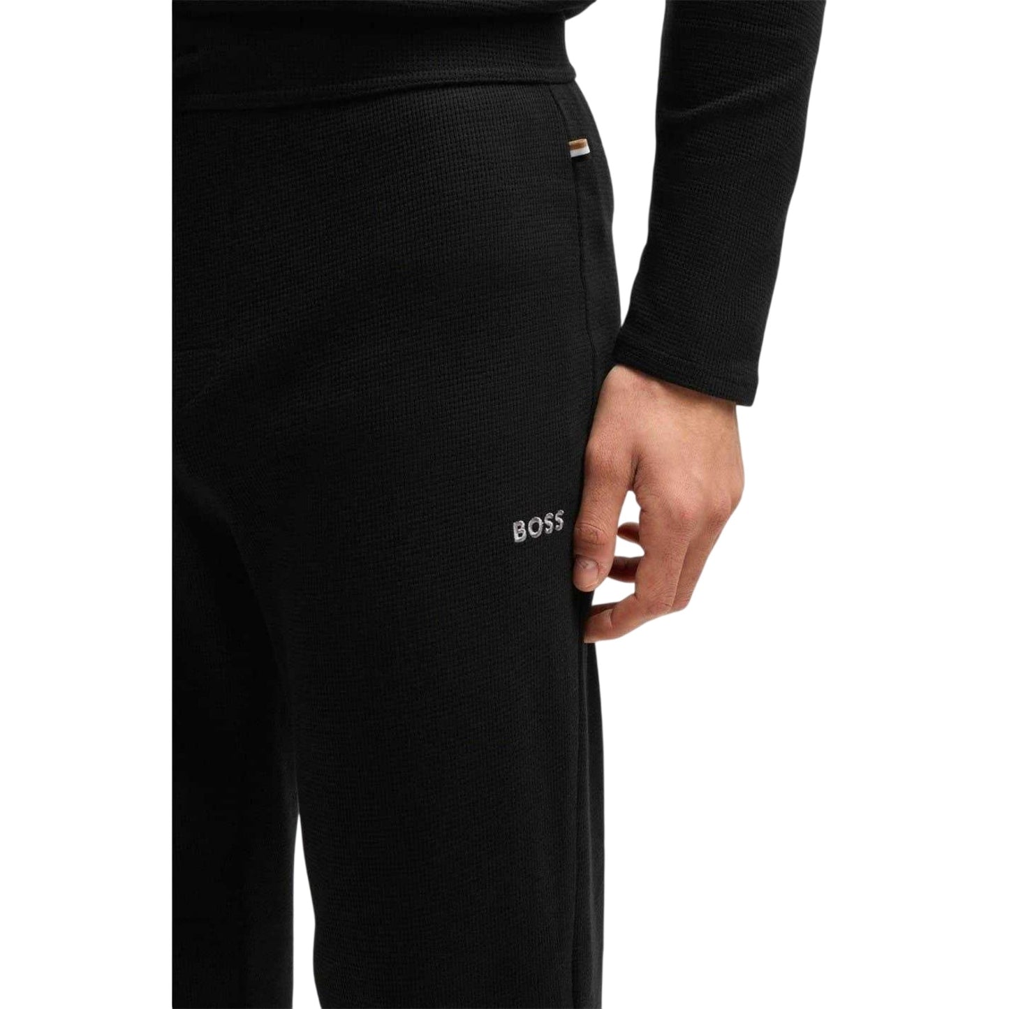 Black - Side - Boss Mens Waffle Knit Jogging Bottoms