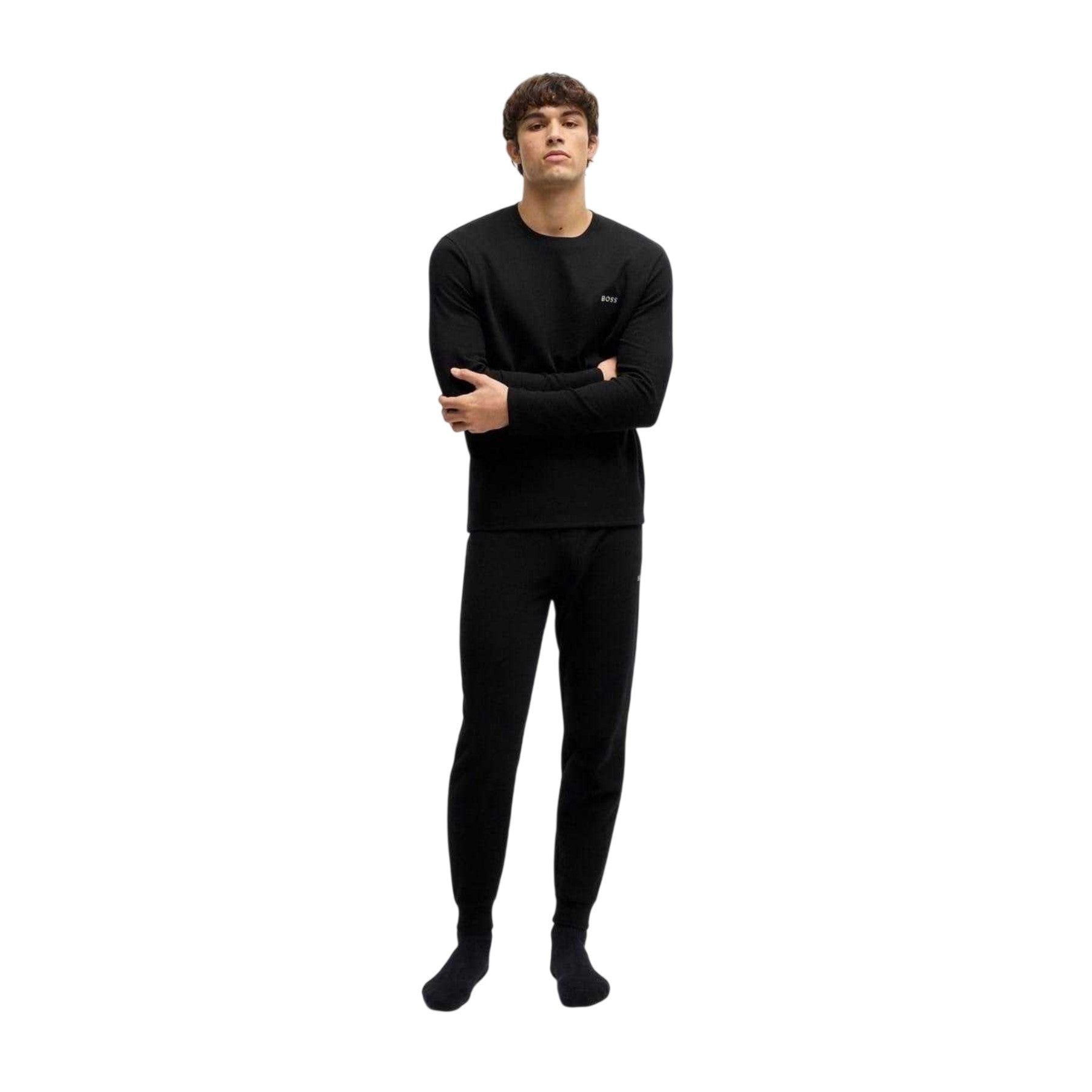 Black - Pack Shot - Boss Mens Waffle Knit Jogging Bottoms