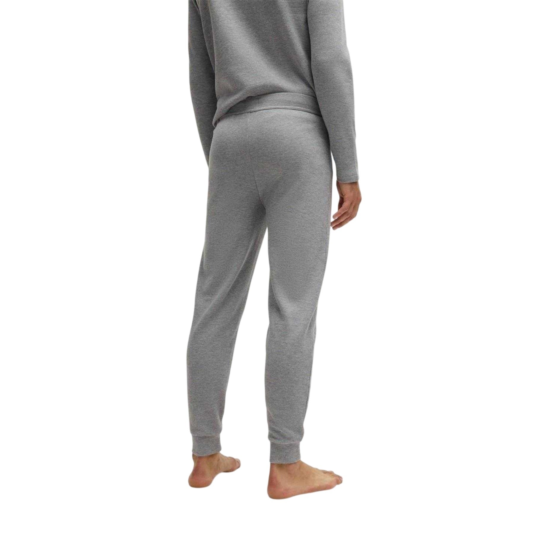 Grey - Back - Boss Mens Waffle Knit Jogging Bottoms