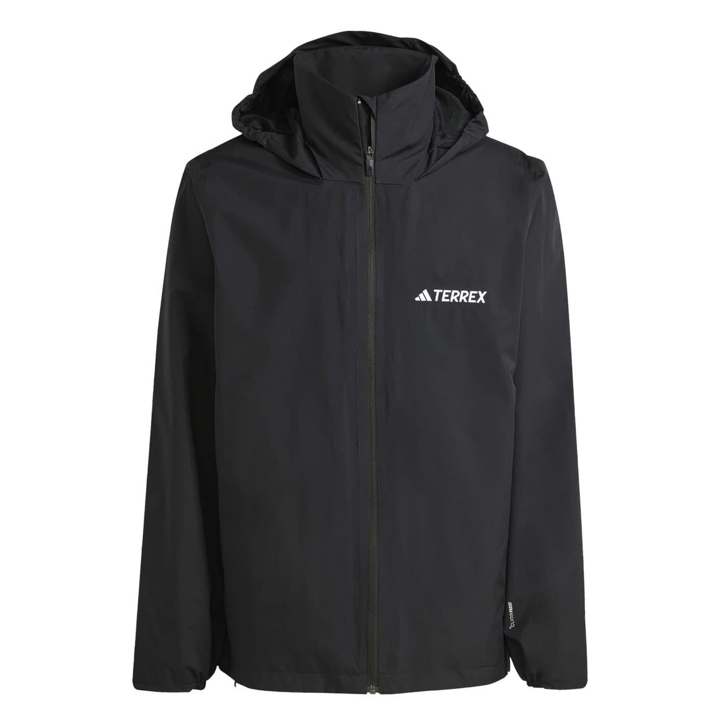 Black - Front - Adidas Mens Terrex Logo 2 Layer Raincoat