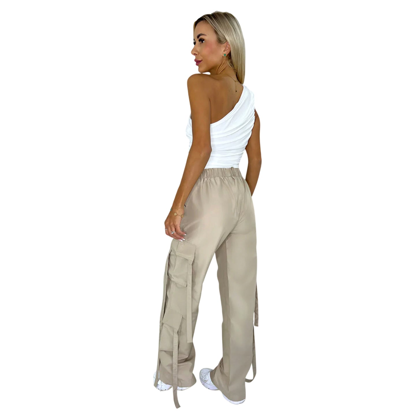 Stone - Lifestyle - AX Paris Womens-Ladies Plain Wide Leg Cargo Trousers