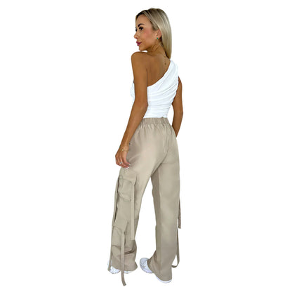Stone - Lifestyle - AX Paris Womens-Ladies Plain Wide Leg Cargo Trousers